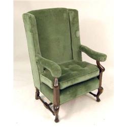 A BROWN-PAINTED WALNUT EASY CHAIR