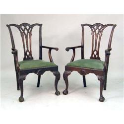 A PAIR OF QUEEN ANNE-STYLE MAHOGANY ARMCHAIRS