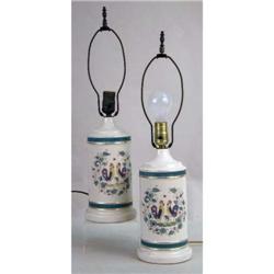 A PAIR OF POLYCHROME PARCEL-GILT DECORATED PORCELAIN LAMPS