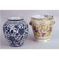 A POLYCHROME PARCEL-GILT DECORATED PORCELAIN JARDINIERE