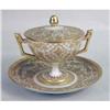 Image 1 : A PARCEL-GILT DECORATED PORCELAIN DOUBLE HANDLED COMPOTE WITH UNDERPLATE