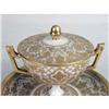 Image 2 : A PARCEL-GILT DECORATED PORCELAIN DOUBLE HANDLED COMPOTE WITH UNDERPLATE