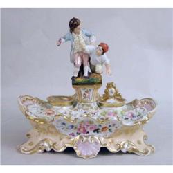 A POLYCHROME PARCEL-GILT DECORATED PORCELAIN DESK GARNITURE