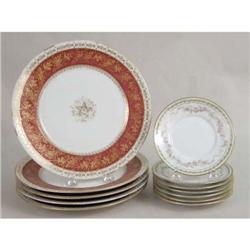 FIVE LIMOGES PARCEL-GILT DECORATED PORCELAIN LUNCH PLATES