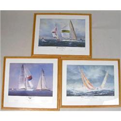 A GROUP OF THREE FRAMED AMERICA`S CUP PRINTS