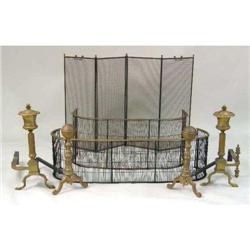 A REGENCY ENGLISH BRASS AND WIREWORK FENDER