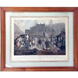 A FRAMED POLYCHROME PRINT