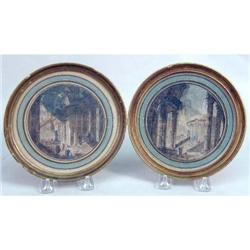 A PAIR OF FRAMED CIRCULAR WATERCOLORS