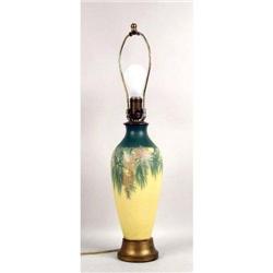 A YELLOW AND GREEN WISTERIA PATTERN AMERICAN ART POTTERY VASE
