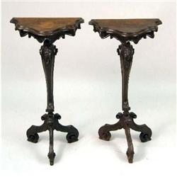 A PAIR OF ORNATELY-CARVED WALNUT-AND-VENEER PLANT STANDS