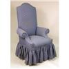 Image 1 : A BLUE COTTON-UPHOLSTERED HIGH-BACK ARMCHAIR