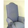 Image 2 : A BLUE COTTON-UPHOLSTERED HIGH-BACK ARMCHAIR
