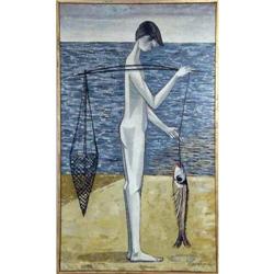 A FRAMED OIL ON CANVAS