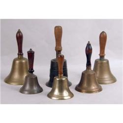 AN ASSORTED GROUP OF SIX HAND-HELD SCHOOL BELLS