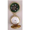 Image 2 : AN ANTIQUE YELLOW GOLD AND GREEN ENAMEL TWO PIECE PENDANT WATCH