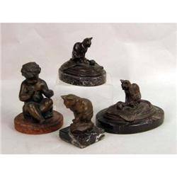 A GROUP OF THREE PATINATED BRONZE CAT FIGURALS