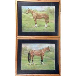 A PAIR OF FRAMED EQUESTRIAN PASTEL DRAWINGS
