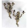 Image 1 : A PAIR OF LOUIS XVI STYLE GILT METAL THREE LIGHT WALL MOUNTED CANDLE SCONCES