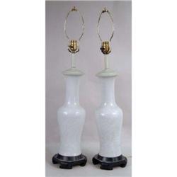A PAIR OF ORIENTAL CELADON PORCELAIN TABLE LAMPS