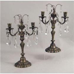 A PAIR OF TWO-LIGHT SILVER-PLATED CANDELABRUM