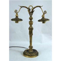 A LOUIS XV STYLE GILT METAL TWO- LIGHT TABLE LAMP