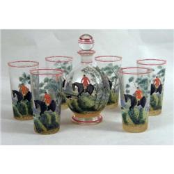 A COLORLESS GLASS ENAMELED DECANTER SET