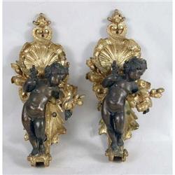 A PAIR OF GILT BRONZE PUTTI WALL SCONCES