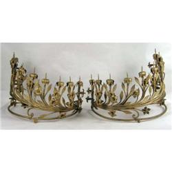 A PAIR OF GILT METAL DEMI-LUNE PRICKET CANDLE STANDS