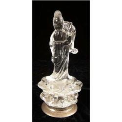 A GORHAM AND CRYSTAL STERLING MOUNTED FIGURE OF QUIN YIN FLOWER HOLDER