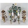 Image 1 : A PAIR OF GILT METAL, ENAMEL AND BONE CHINA FLORAL MOUNTED CANDLE LIGHTS