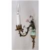 Image 4 : A PAIR OF GILT METAL, ENAMEL AND BONE CHINA FLORAL MOUNTED CANDLE LIGHTS