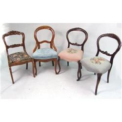 FOUR VICTORIAN WALNUT AND MAHOGANY SIDE CHAIRS
