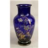 Image 2 : A PAIR OF VICTORIAN FLORAL GILT PAINTED COBALT BLOWN GLASS VASES