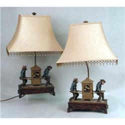 A PAIR OF DECORATIVE MONKEY MOTIF TABLE LAMPS