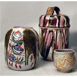 THREE GLAZED PIECES OF HOLLOWWARE