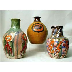 THREE POLYCHROME DECORATED PIECES OF HOLLOWWARE