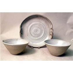 TWO NEARLY IDENTICAL GLAZED BOWLS