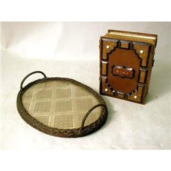 A VICTORIAN RATTAN DIMINUTIVE OVAL SERVING TRAY