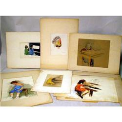 A GROUP OF SIX WATERCOLORS