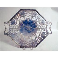 A STERLING SILVER DOUBLE-HANDLED RETICULATED TRAY
