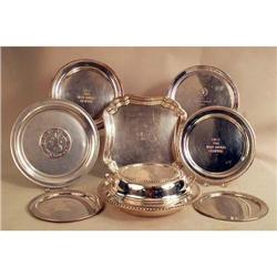 EIGHT SILVER PLATED CIRCULAR TROPHY TRAYS