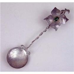 A SILVER METAL AND HARDSTONE AESTHETIC MOVEMENT SERVING SPOON