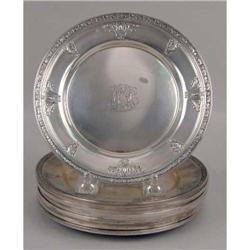 A SET OF TEN GORHAM "CINDERELLA" PATTERN STERLING SILVER BREAD & BUTTER PLATES