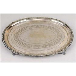AN UNMARKED SILVER PLATED FOOTED OVAL TRAY