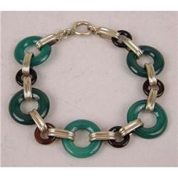 A 14KT WHITE GOLD JADE LINK BRACELET
