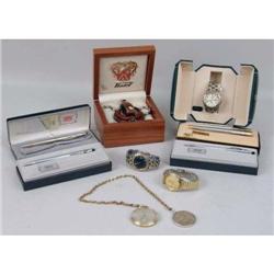 A GROUP OF GENTLEMEN`S WATCHES AND CROSS PEN AND PENCIL SETS