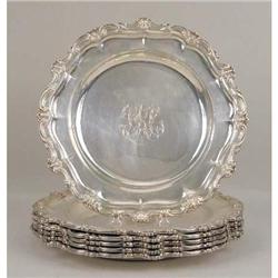 A SET OF SIX AMERICAN STERLING SILVER ROCOCO SERVICE PLATES