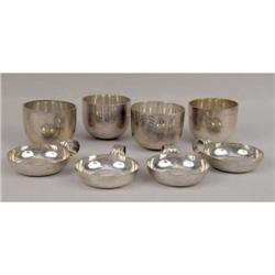 FOUR ENGLISH STERLING SILVER ROUND FORM TUMBLERS