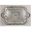 Image 1 : A SILVER ON COPPER DOUBLE HANDLED FOOTED RECTANGULAR TEA TRAY