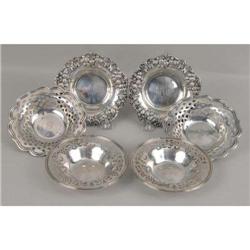 THREE PAIR OF AMERICAN STERLING SILVER BONBON DISHES